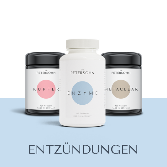 Produktpaket ENTZÜNDUNGEN von Dr. Petersohn, bestehend aus: DETOX - ENZYME - KUPFER