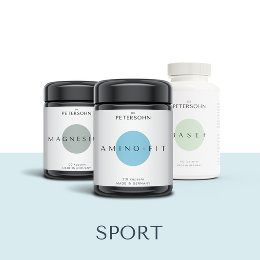 Produktpaket SPORT von Dr. Petersohn, bestehend aus: MAGNESIUM, AMINO-FIT UND BASE+