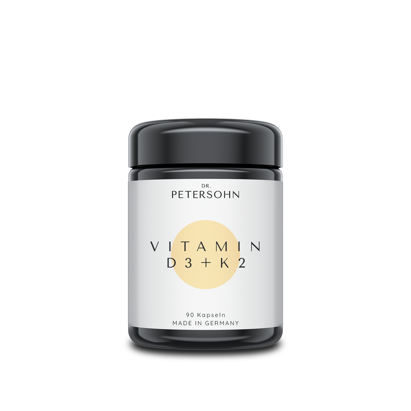 Vitamin D3 + K2 von Dr. Petersohn Glasverpackung schwarz