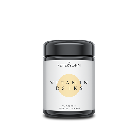 Vitamin D3 + K2 von Dr. Petersohn Glasverpackung schwarz