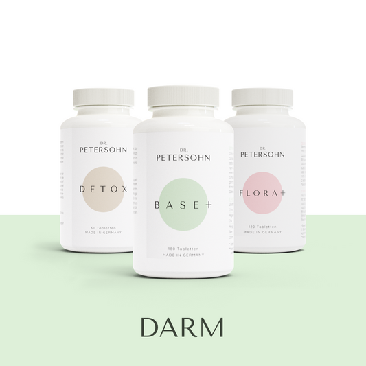 Produktpaket DARM von Dr. Petersohn, bestehend aus: DETOX - BASE+ - FLORA+