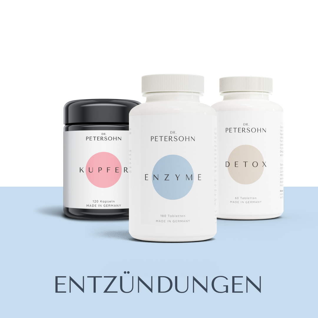 Produktpaket ENTZÜNDUNGEN von Dr. Petersohn, bestehend aus: DETOX - ENZYME - KUPFER