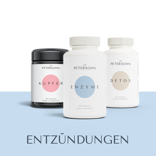 Produktpaket ENTZÜNDUNGEN von Dr. Petersohn, bestehend aus: DETOX - ENZYME - KUPFER